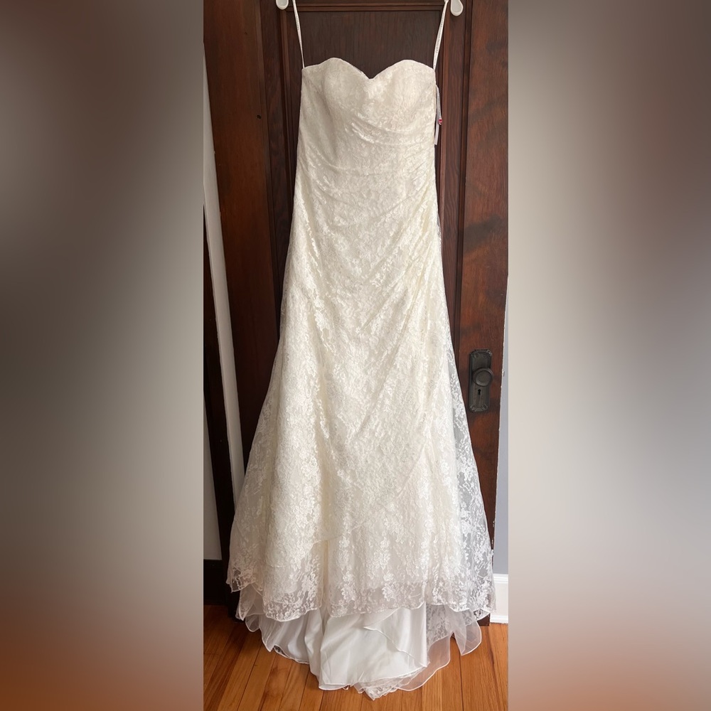 David’s bridal all over lace a-line strapless wedding dress SAMPLE DRESS W/ TAGS